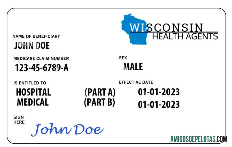 Cartão de seguro saúde de Wisconsin exemplo